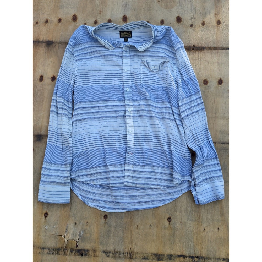 True Religion Shirt Mens XL Blue White Striped Button Up Long Sleeve Linen